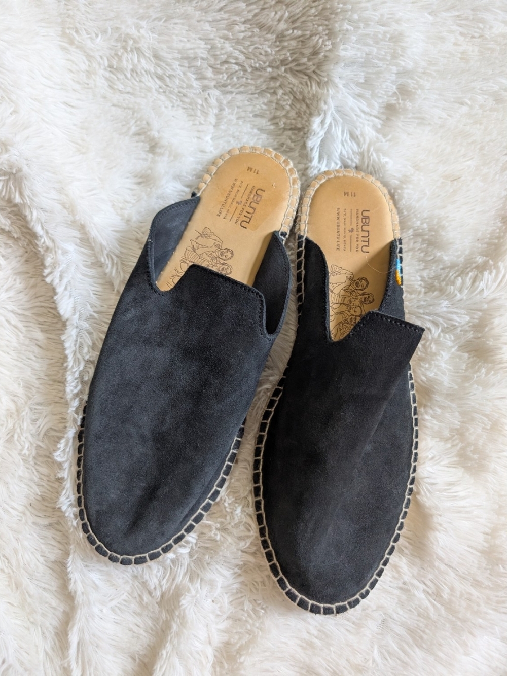 Ubuntu Handmade Black Suede Leather Slip On Espadrilles Clogs Mules Size 11